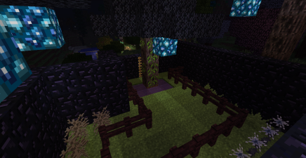 Liquid poison, ivy, poisonous ivy, thorns and Death Blooms surrounded by obsidian and nether fences and Dark Trees.